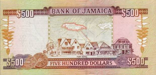 Купюра номиналом 500 ямайских долларов, обратная сторона